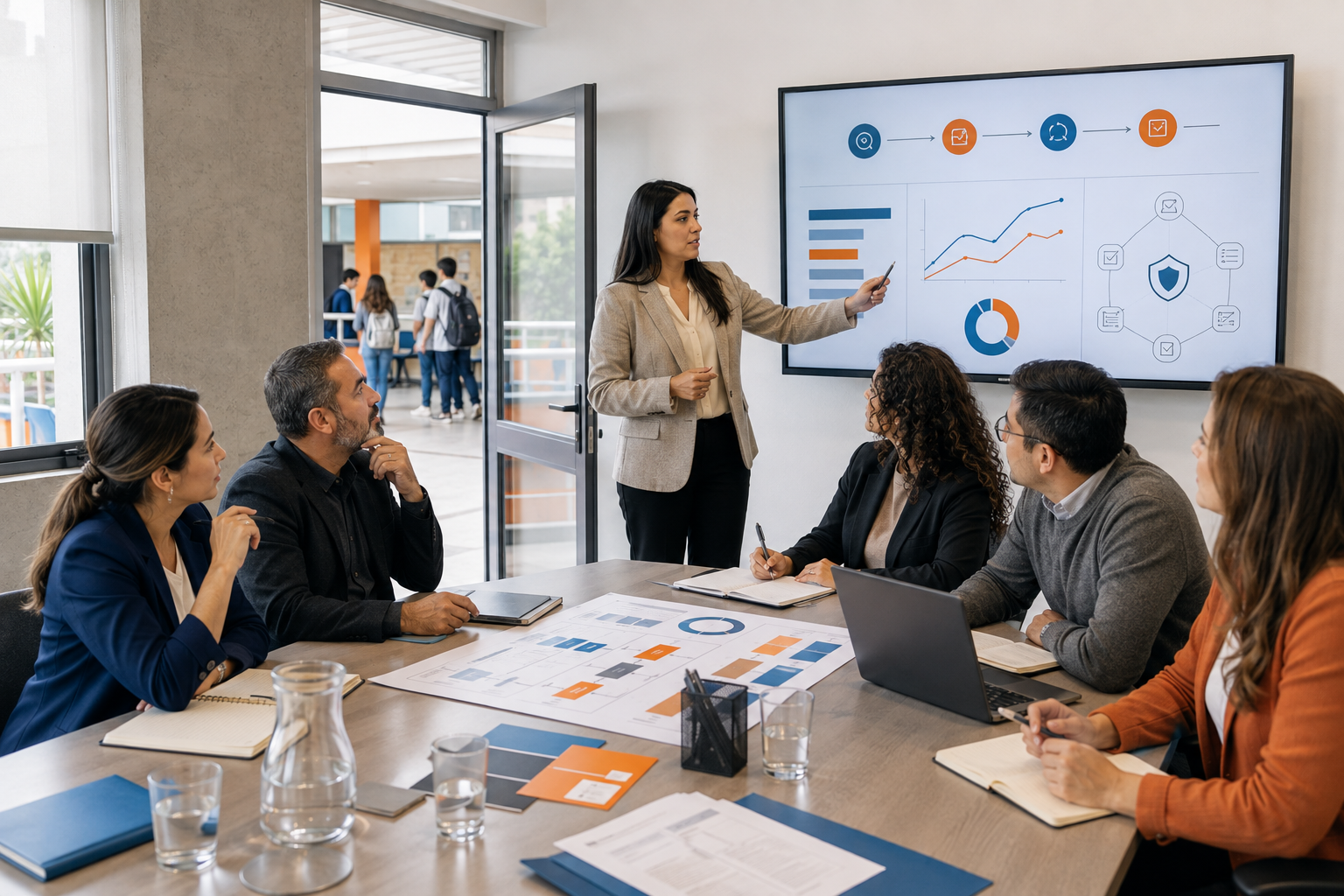 Equipo directivo participando en una consultoría sobre mejoramiento educativo y protección de datos